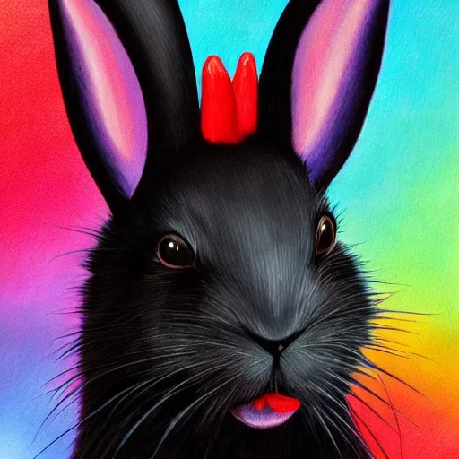 Prompt: cute black rabbit portrait, colorful background, fantasy art, concept, art, computer art, high detail, 4 k