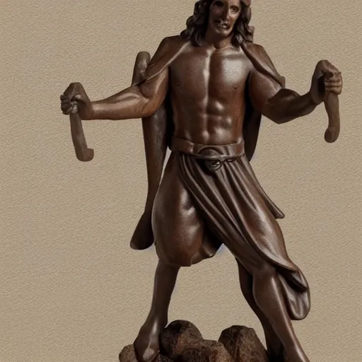 Prompt: catholic dieselpunk muscular earthenware statue of jesus christ