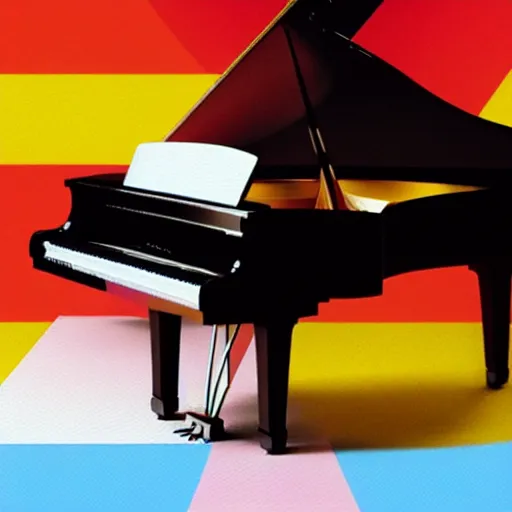 Prompt: piano guitar music notes key, bright colors, warm, in the style of tadao ando