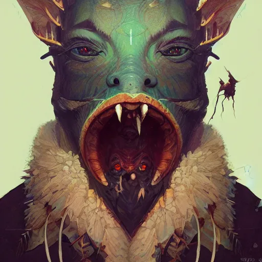 Prompt: a detailed portrait of goblin shaman, by victo ngai and greg rutkowski, digital art, realistic painting, very detailed, fantasy, dnd, volumetric lighting, trending on artstation