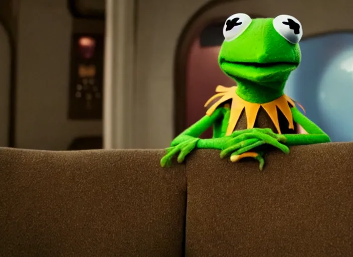 Prompt: film still of kermit the frog in the new scifi movie, 4 k