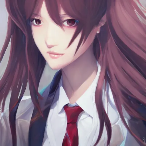 Image similar to kurisu makise, concept art, elegant, ultra highly detailed, digital painting, smooth, sharp focus, artstation, pixiv, art by sakimichan, Bo Chen, rossdraws, Ina Wong