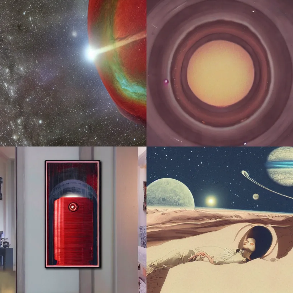 Prompt: HAL 9000 dreaming of Jupiter. Surreal, artistic.