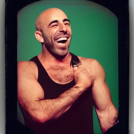 Prompt: polaroid photo of joe rogan laughing