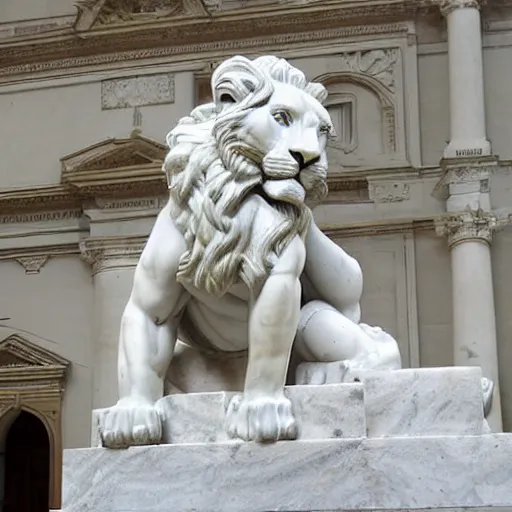 statue of a lion made out of marble by michelangelo