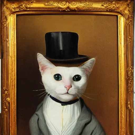 Prompt: cat wearing a tophat, 1 8 th century style