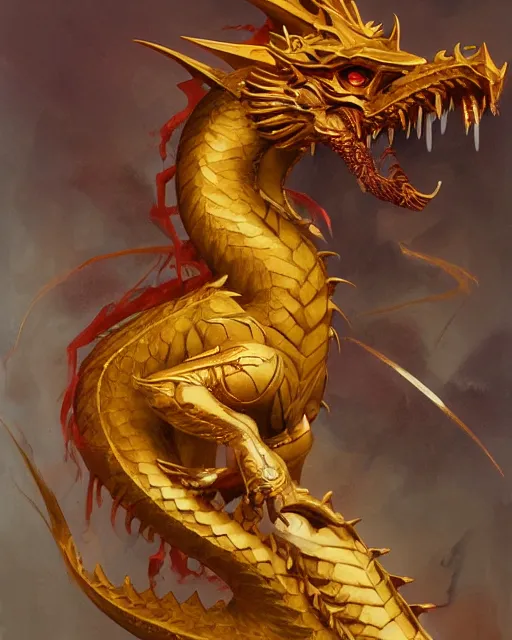 Image similar to portrait of a golden dragon by bayard wu