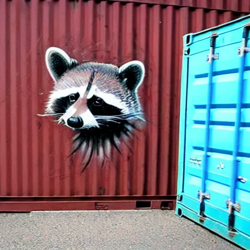 Image similar to raccoon graffiti on shipping container,