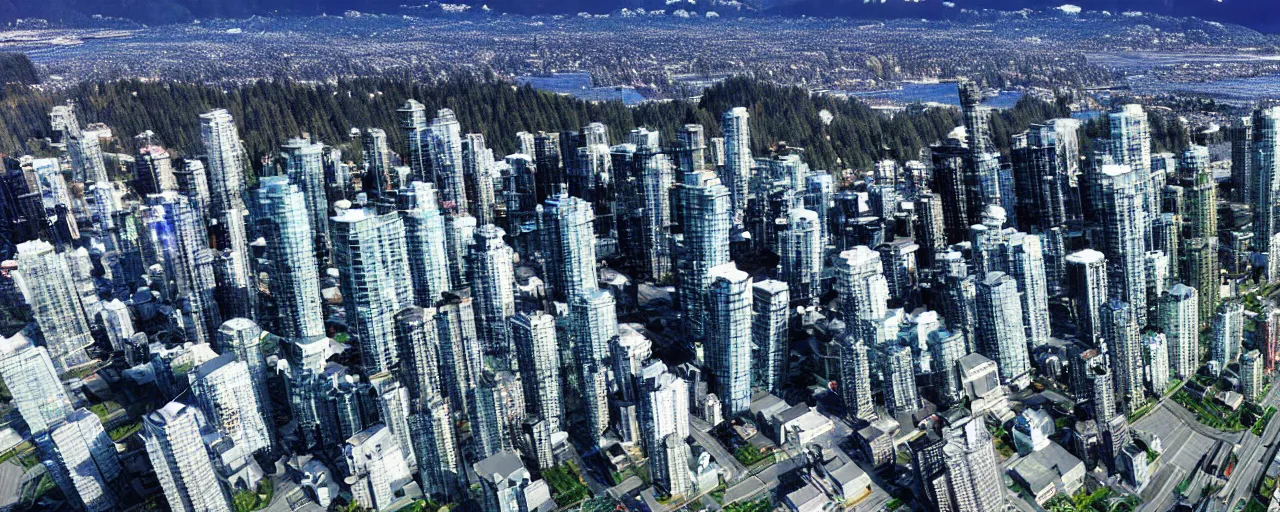 Image similar to vancouver as sim city, tilt shift, volumetric lighting, computer graphics, extremely detailed