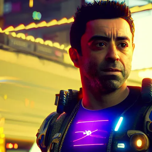 Image similar to still of xavi hernandez in cyberpunk 2 0 7 7