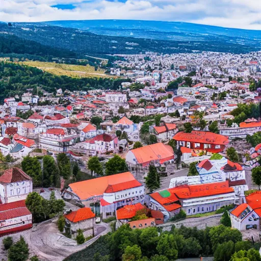 Image similar to the mioveni town from Romania, wide shot, photo realistic, 8k uhd, extremely high detail