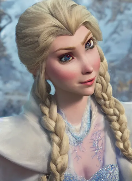 Image similar to elsa from frozen, hyper detailed, digital art, trending in artstation, cinematic lighting, studio quality, smooth render, unreal engine 5 rendered, octane rendered, art style by klimt and nixeu and ian sprigger and wlop and krenz cushart.