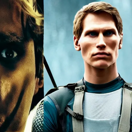 Image similar to Live Action Still of Jerma in The Hunger Games, real life, hyperrealistic, ultra realistic, realistic, highly detailed, epic, HD quality, 8k resolution, body and headshot, film still