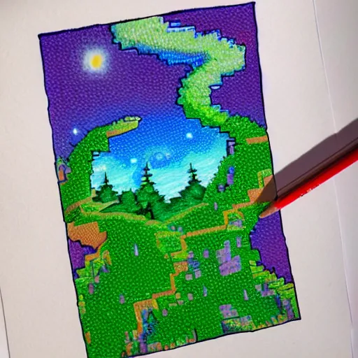 Image similar to Colored pencil art on paper, Terraria Logo, highly detailed, artstation, MasterPiece, Award-Winning, Caran d'Ache Luminance