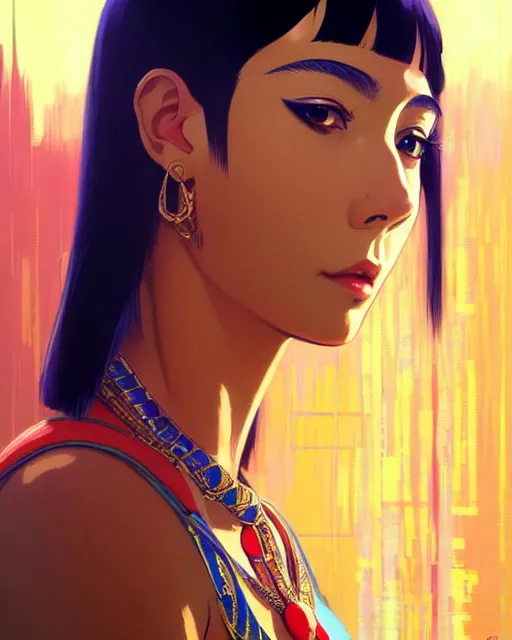 Prompt: portrait of cleopatra | | very very anime!!!, fine - face, audrey plaza, realistic shaded perfect face, fine details. anime. realistic shaded beautiful lighting poster by ilya kuvshinov katsuhiro otomo ghost - in - the - shell, magali villeneuve, artgerm, jeremy lipkin and michael garmash and rob rey