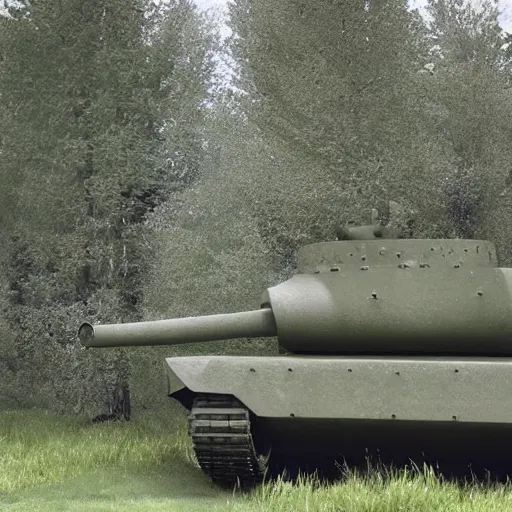 Image similar to trees transforming to tanks, surreal, high detail