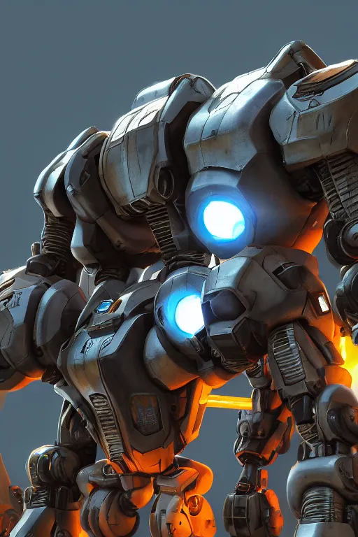 Image similar to mechwarrior 5 : mercenaries mech megaman transformer robot boss tank engine game octane render, 4 k, hd 2 0 2 2 3 d cgi rtx hdr style chrome reflexion glow fanart, global illumination ray tracing hdr fanart arstation by ian pesty by jesper ejsing pixar and disney unreal zbrush central hardmesh