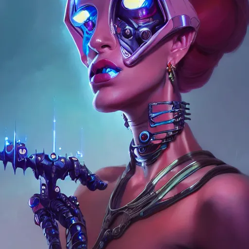 Image similar to a portrait of a nubile cybernetic duchess of hell, cyberpunk concept art by pete mohrbacher and wlop and artgerm and josan gonzales and jean claude meziere and syd mead and moebius, trending on artstation, unreal engine, highly detailed, intricate, sharp focus, digital art, 8 k