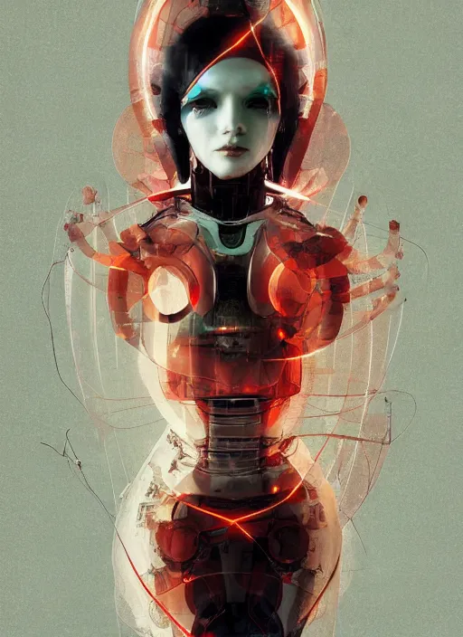 Image similar to portrait of a futuristic geisha cyborg, in the style of ghost in the shell, x - ray, kintsugi, modern fine art, fractal, intricate, elegant, highly detailed, digital photography, subsurface scattering, by jheronimus bosch and greg rutkowski,