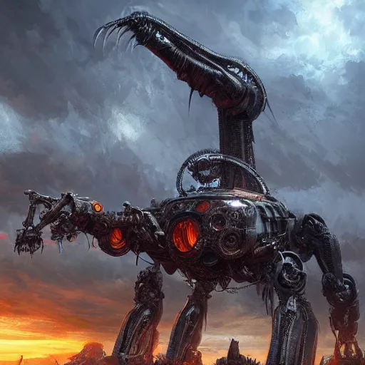 Prompt: a giant metallic robot evil eldritch bird of doom by Marek Okon, god rays, fantasy art, 4k, HDR, photorealistic, 8k, trending on artstation