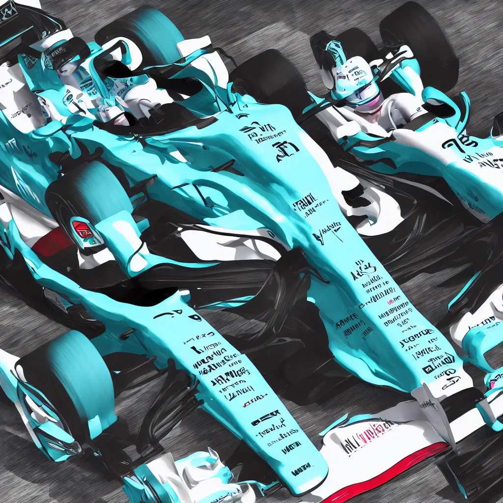 Prompt: hatsune miku driving an f 1 racecar photorealistic high resolution