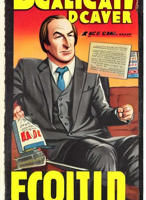 Image similar to portrait of bob odenkirk as saul goodman in the style of a detective book cover ace - high detective magazine 1 9 3 6, mad magazine, cover