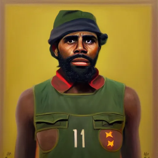 Image similar to kyrie irving as che guevara, guerilla heroico, oil on canvas by william sidney mount, digital art, trending on artstation