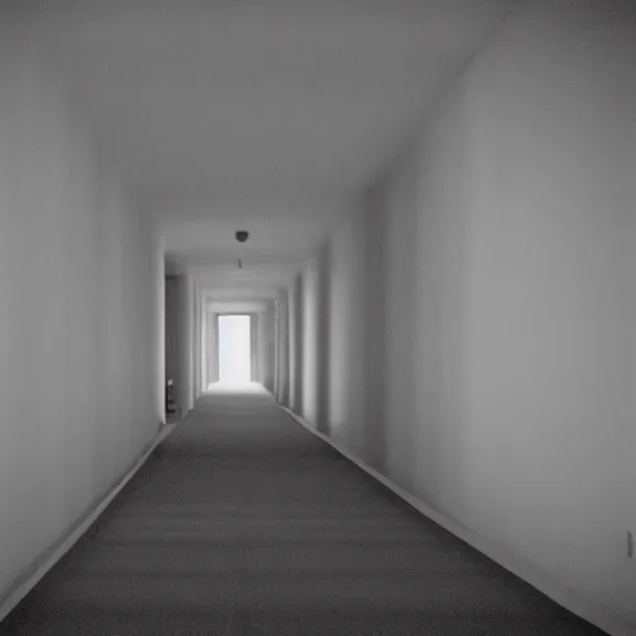 Prompt: a cosmic shadow inside an empty hallway, dark eerie photograph