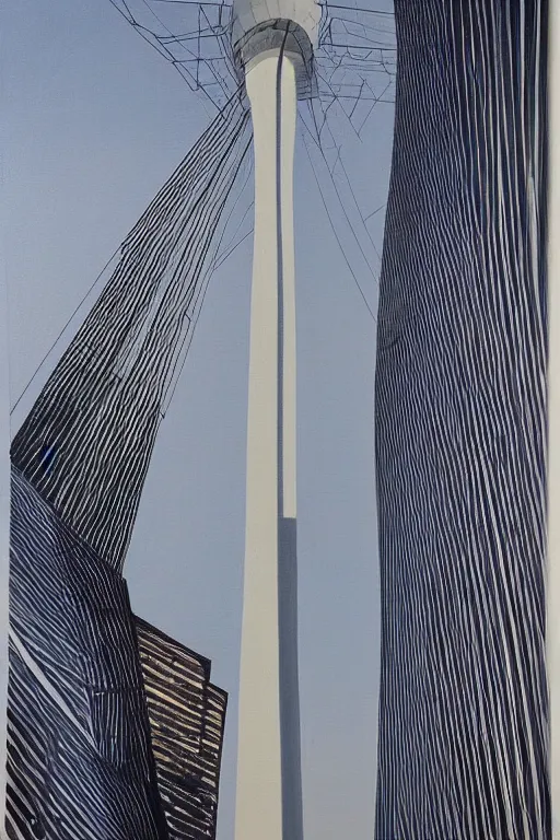 Prompt: A painting of the tv tower by Zaha Hadid