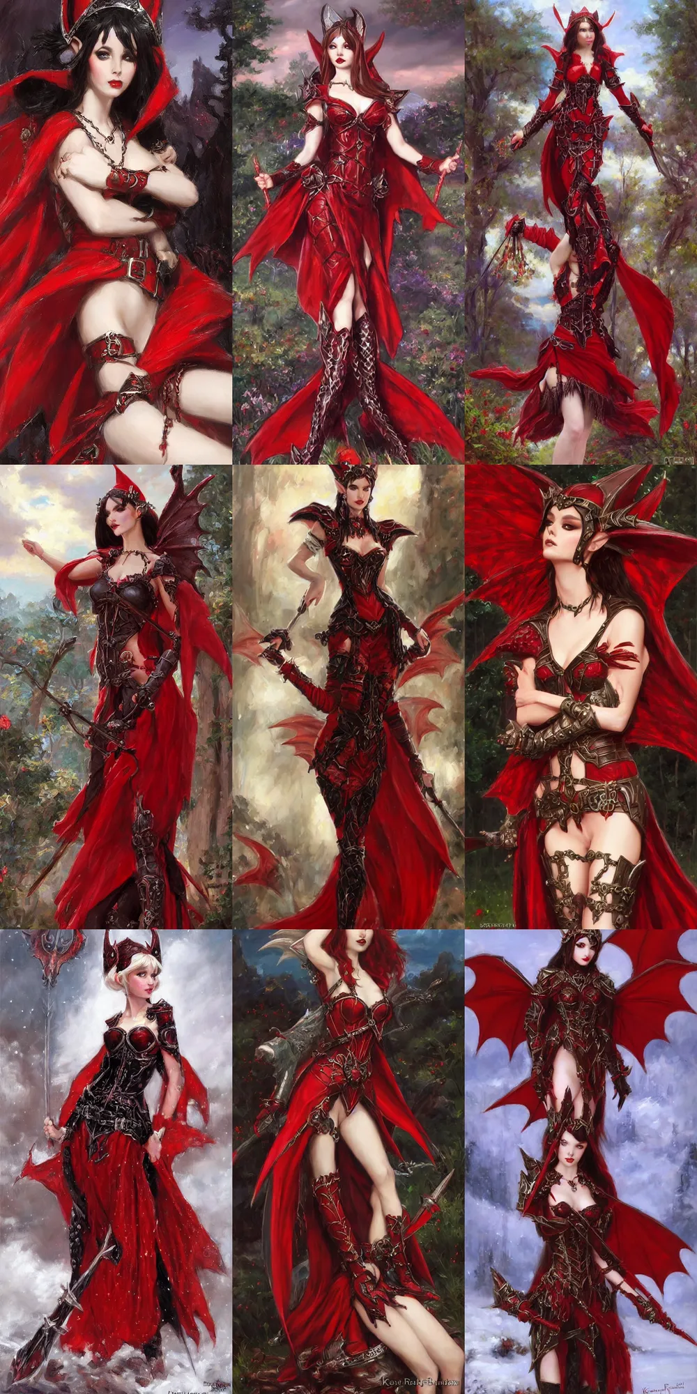 Prompt: Gothic elf princess in red dragon armor by Konstantin Razumov, a square crop from middle part of the full body shot