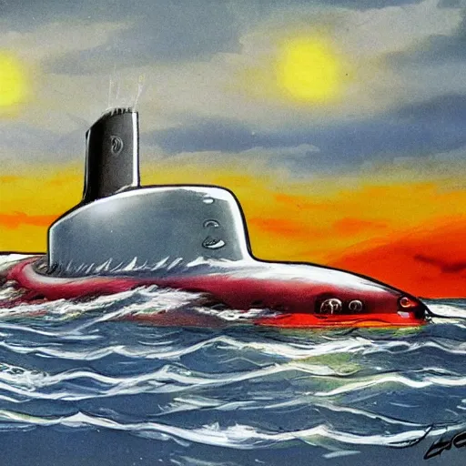Prompt: advanced submarine in deep sea art -9
