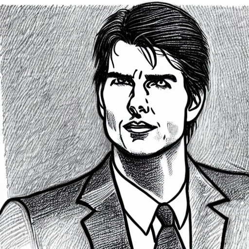 Image similar to a portrait drawing of Tom Cruise drawn by Robert Crumb