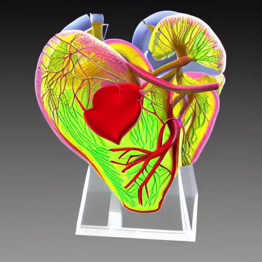 Image similar to highly detailed, anatomically accurate, 3D model of a human heart, made out of acrylic, ambient lighting, award winning, stunning