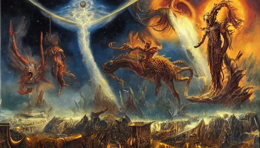 Image similar to dreams of apocalypse, art by manuel sanjulian and franz xaver kosler and james c. christensen