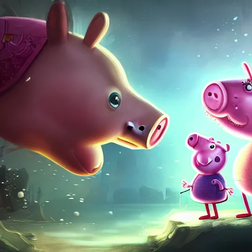 Image similar to Portrait of Peppa Pig, League of Legends amazing splashscreen artwork, splash art,natural light, elegant, intricate, fantasy, atmospheric lighting, by Greg rutkowski, league of legends splash art, hd wallpaper, ultra high details