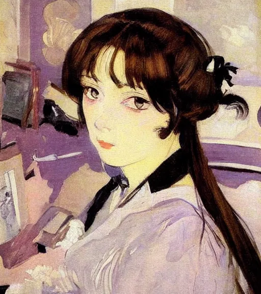 Image similar to valentin serov painting of an anime woman