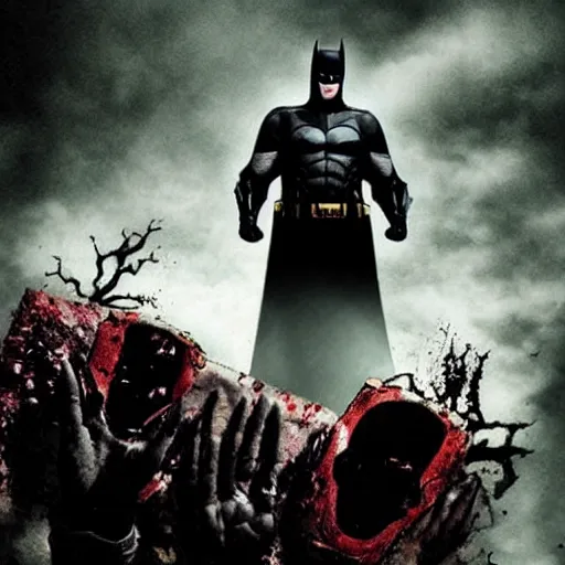 Prompt: Batman as a zombie, movie still, zombified, zombie, movie, cinematic, poster, wide shot