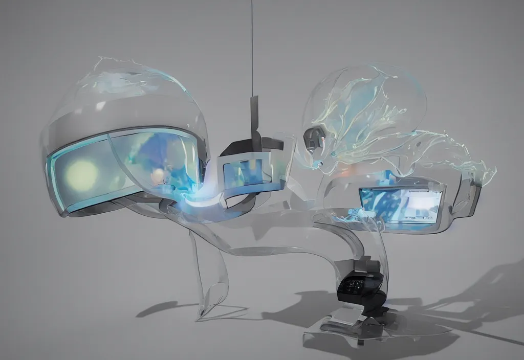 Image similar to curved transparent 3 dtv dragon, volumetric lighting, bedroom, visor, users, pair of keycards on table, bokeh, creterion collection, shot on 7 0 mm, instax
