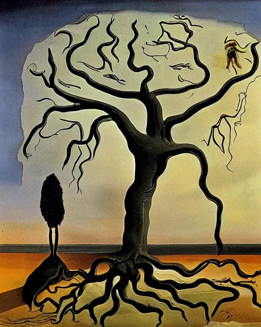 Image similar to A tree who is also a man, by Salvador Dali