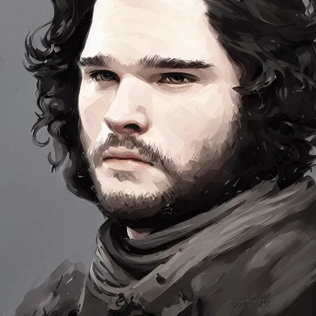 Image similar to jon snow from game of thrones, portrait, elegant, intricate, digital painting, artstation, concept art, smooth, sharp focus, illustration, art by konstantin korovin and daniel f. gerhartz and john howe