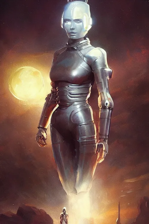 Image similar to An epic Sci-fi character art full portrait of a female Android at the first Olympic moon games, by Greg Rutkowski, Frank Frazetta, Felix Kelly, very beautiful, Olympus, Exquisite detail, post-processing, masterpiece, cinematic, coliseum, god rays