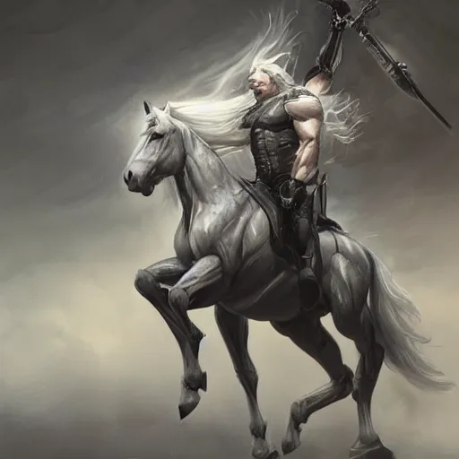 Image similar to a musclebound anthropomorphized horse with a magnificently muscular physique wearing a tight kevlar battle outfit while protecting a facility, long white hair, equine, anthro art, furaffinity, highly detailed, digital painting, artstation, sharp focus, concept art, illustration, art by artgerm, greg rutkowski, wlop