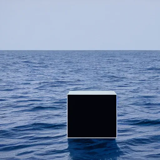 Image similar to a cube in the middle of the sea in the style of richard serra