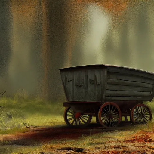 Prompt: an abandoned wagon in the woods, concept art, rutkowski