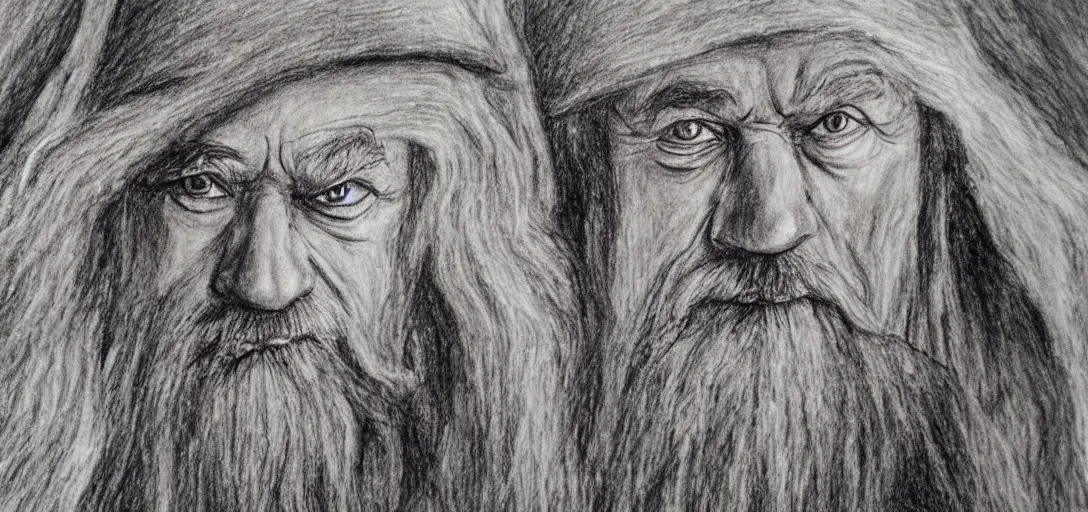 Image similar to Gandalf poorly drawn in wax crayon by a five-year old