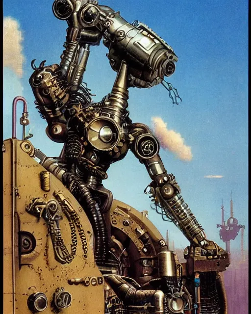 Image similar to steampunk cyborg by ralph mcquarrie and frank lloyd frank lloyd and bruce pennington and ted nasmith