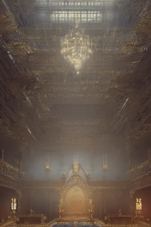 Prompt: inside of an imperial palace, powerfull, intricate, elegant, volumetric lighting, digital painting, highly detailed, artstation, sharp focus, illustration, concept art, ruan jia, steve mccurry