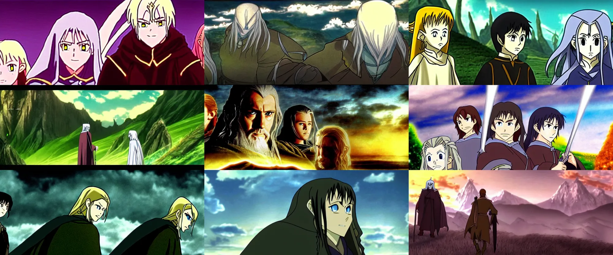 Prompt: a still frame from The Lord of the Rings: The Two Towers (2002) in the style of anime, Toonami