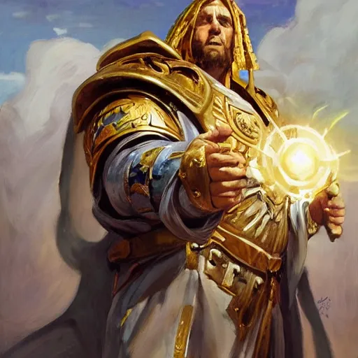 Image similar to greg manchess portrait of the blessed and epic emperor of mankind in a shine of eternal glory warhammer 4 0 k, fantasy, medium shot, asymmetrical, profile picture, organic painting, sunny day, matte painting, bold shapes, hard edges, street art, trending on artstation, by huang guangjian and gil elvgren and sachin teng