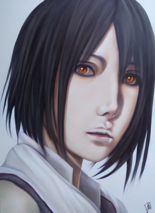 Image similar to Mikasa Ackerman realistic 3d painting, art by ian spriggs